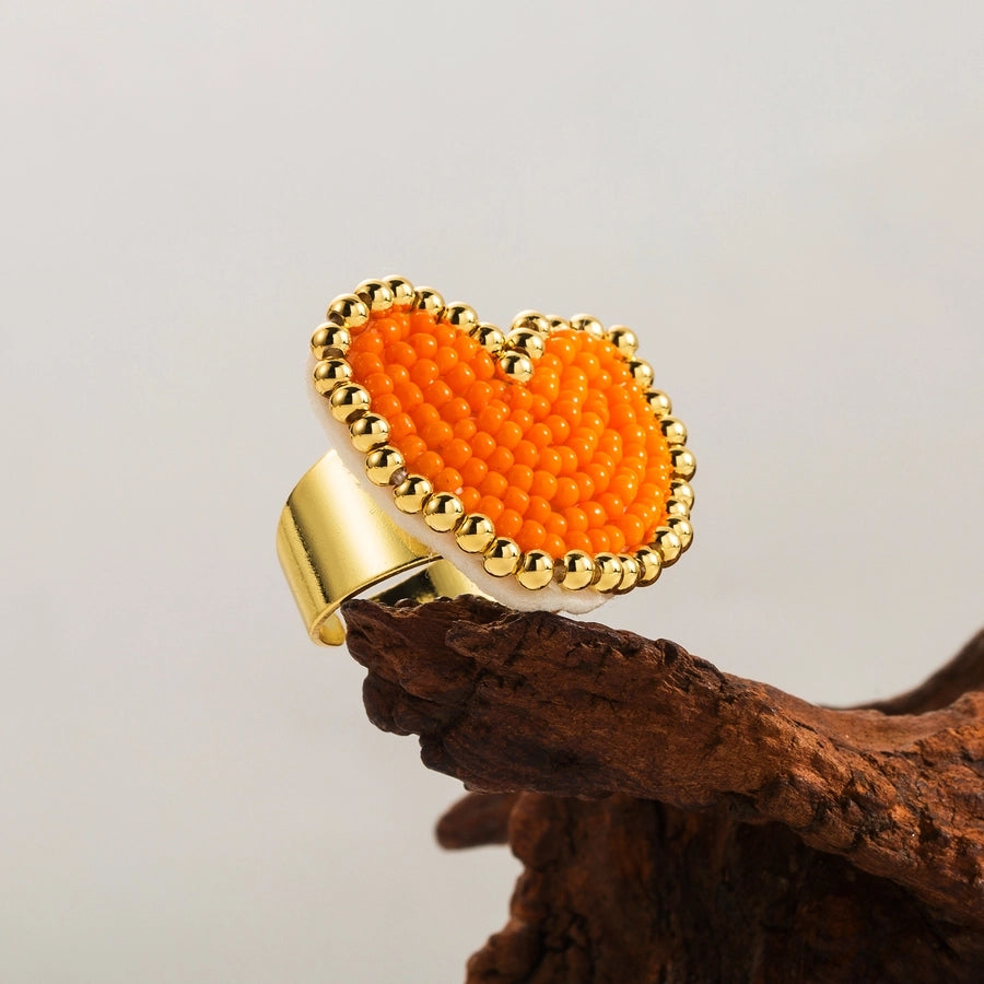 ig style simple style heart shape glass copper plating 18k gold plated women's rings