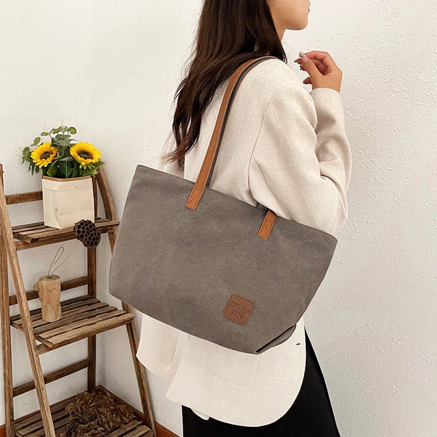 Women's Canvas Color Block Streetwear Square Zipper Shoulder Bag