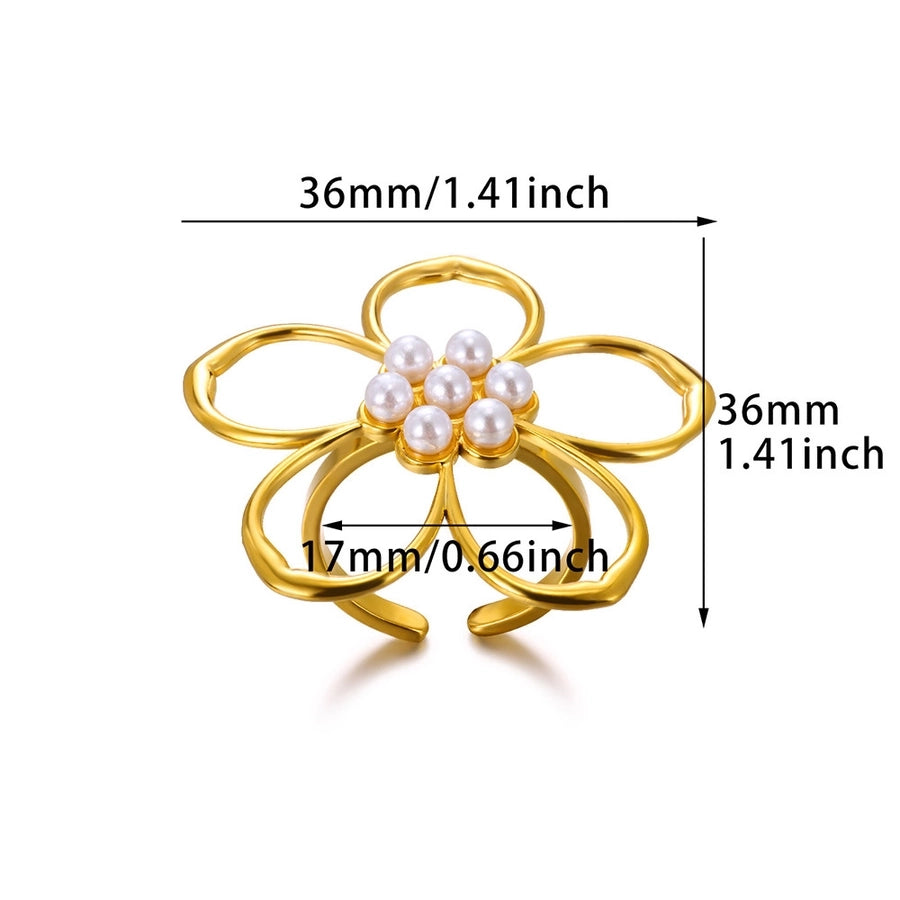 Jewelry Casual Vintage Style Streetwear Flower 304 Stainless Steel Artificial Pearls 18K Gold Plated Inlay Open Rings