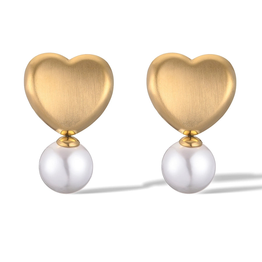 1 Pair Retro Simple Style Heart Shape Inlay 304 Stainless Steel Pearl Drop Earrings