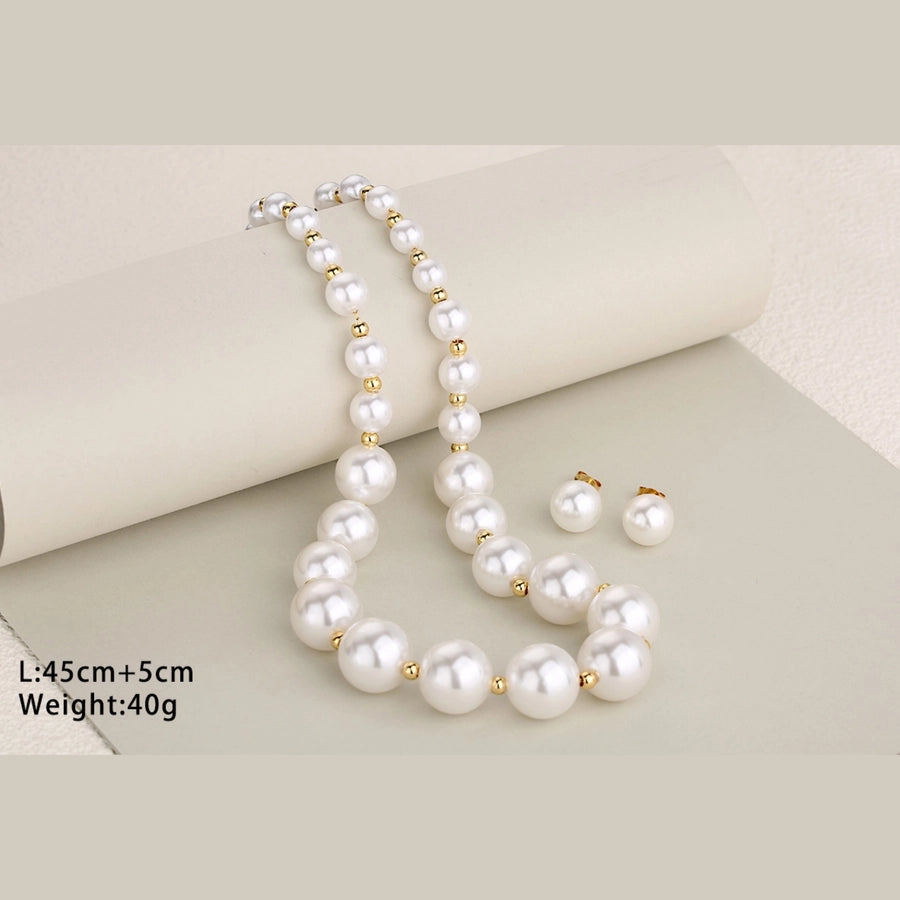 Jewelry Elegant Round 304 Stainless Steel Pearl Inlay Jewelry Set