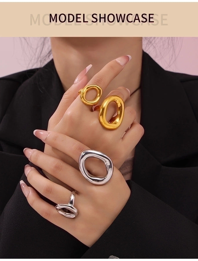 Jewelry IG Style Simple Style Korean Style Oval 304 Stainless Steel 18K Gold Plated Hollow Out Rings