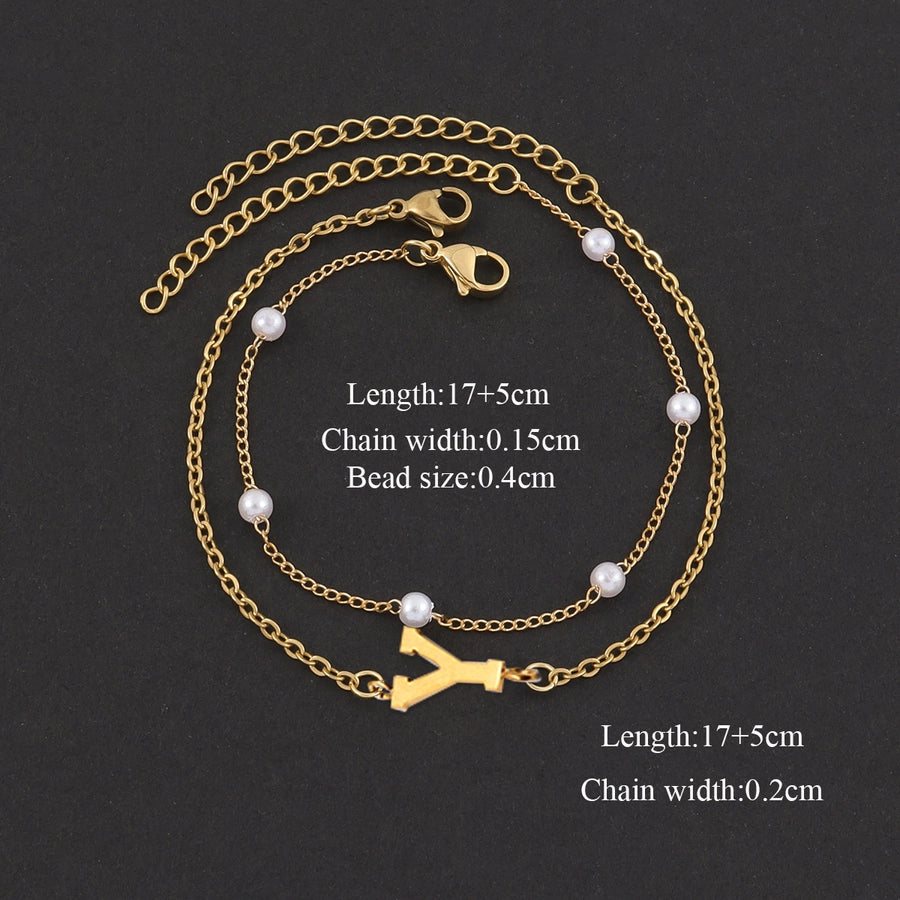 Elegant Simple Style Classic Style Letter 201 Stainless Steel 304 Stainless Steel Artificial Pearl Bracelets In Bulk