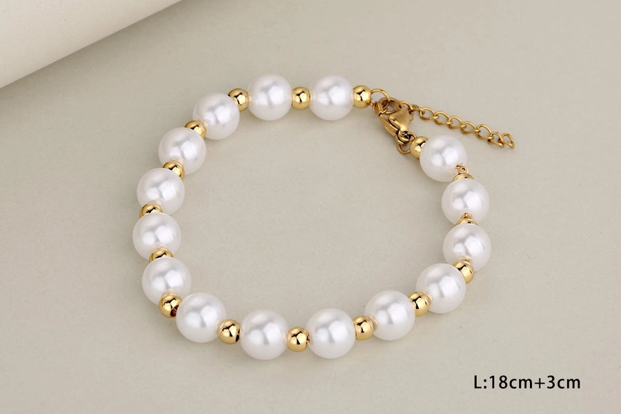 Jewelry Elegant Round 304 Stainless Steel Pearl Inlay Jewelry Set