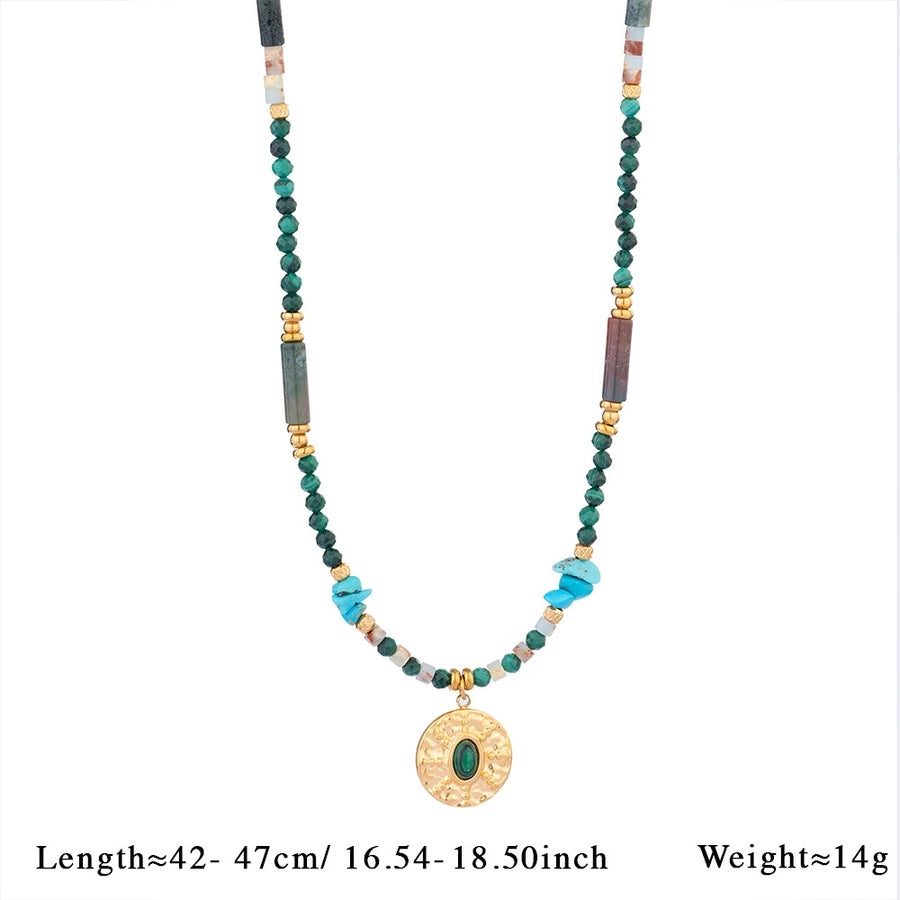 Retro Geometric Natural Stone 316L Stainless Steel  natural stone Beaded Chain Beaded Necklaces