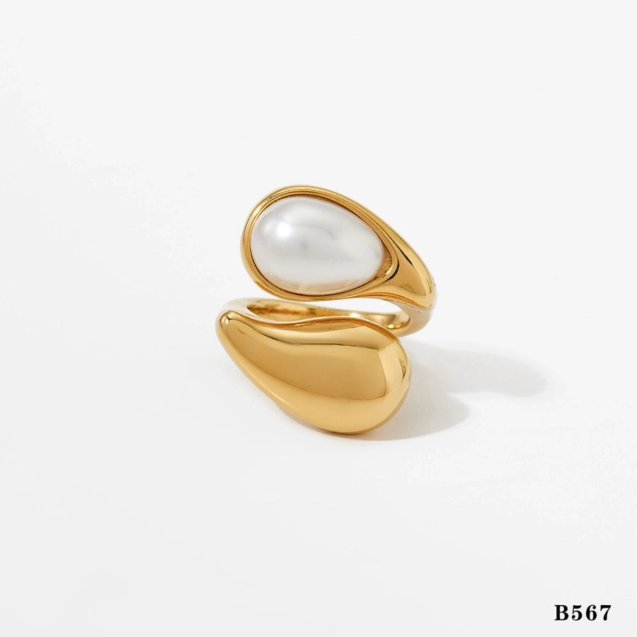 Jewelry Modern Style Artistic Geometric 316 Stainless Steel  Pearl Tiger Eye 16K Gold Plated White Gold Plated Gold Plated Open Rings