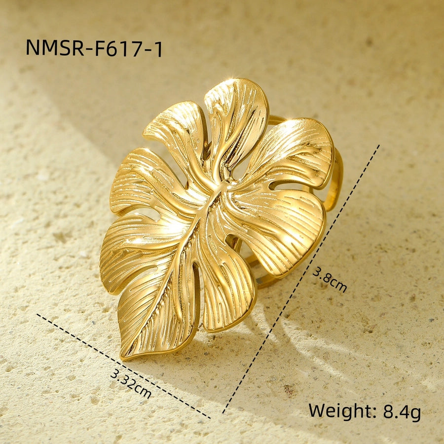 Jewelry Vacation Streetwear Leaves 304 Stainless Steel 18K Gold Plated Rings