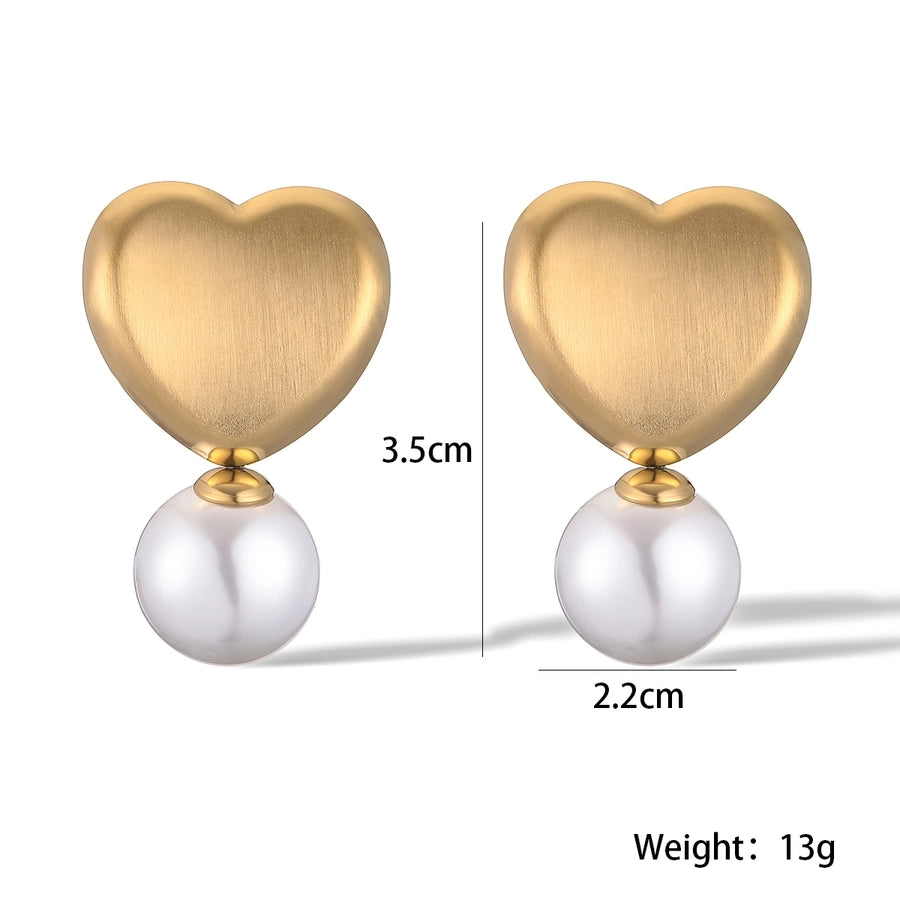 1 Pair Retro Simple Style Heart Shape Inlay 304 Stainless Steel Pearl Drop Earrings