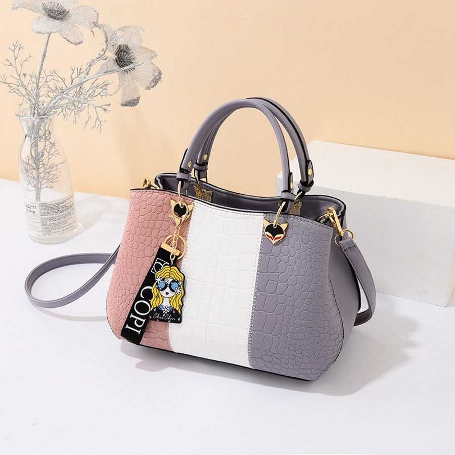 Women's Large PU Color Block Elegant Streetwear Square Zipper Shoulder Bag