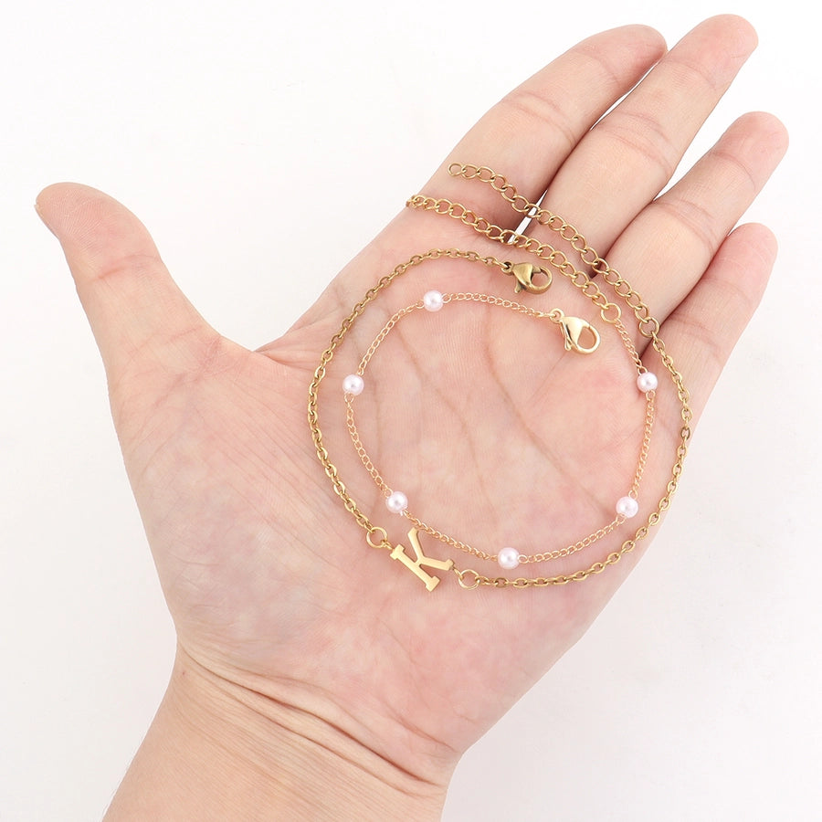 Elegant Simple Style Classic Style Letter 201 Stainless Steel 304 Stainless Steel Artificial Pearl Bracelets In Bulk