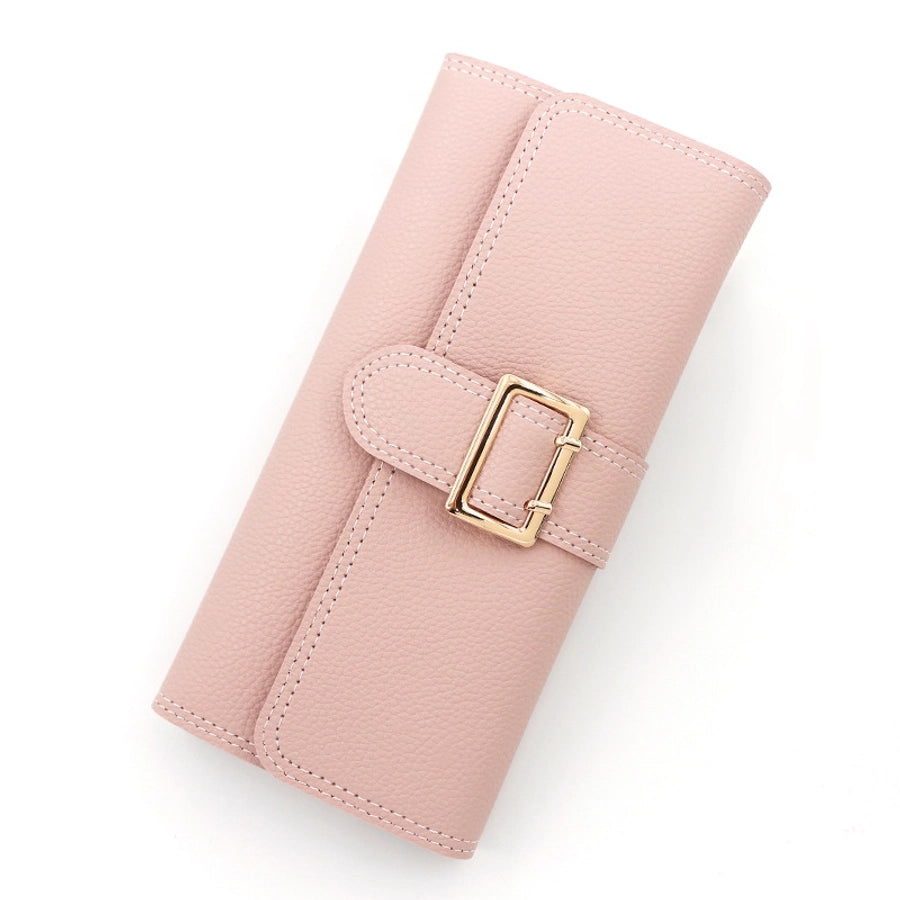 women's solid color pu leather buckle wallets