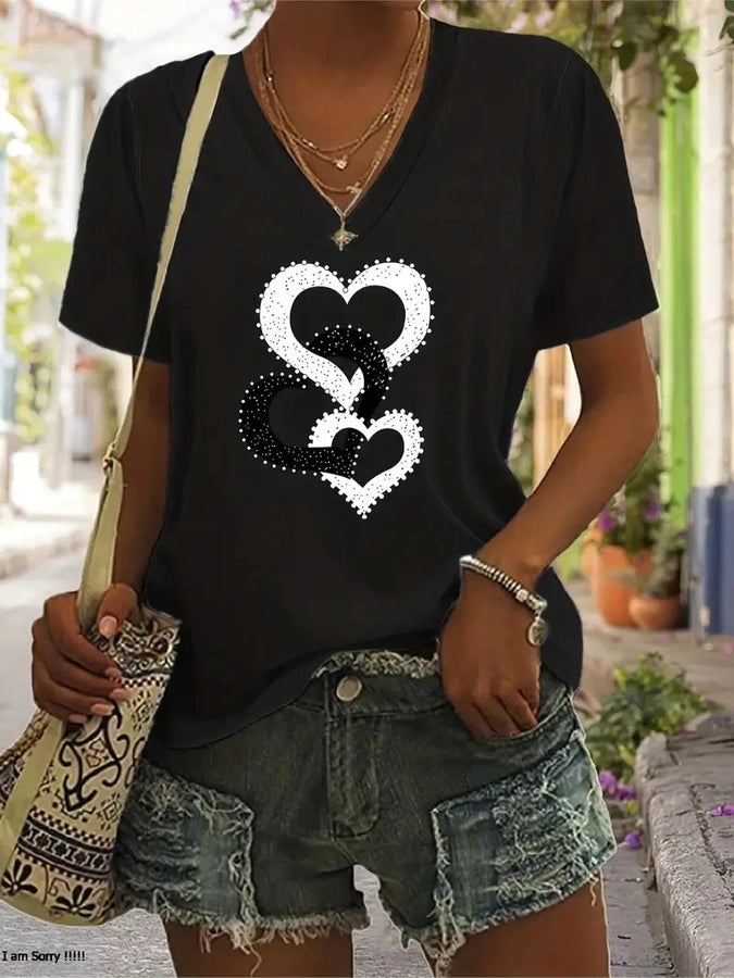 Women's T-shirt Short Sleeve T-Shirts Vacation Simple Style Heart Shape