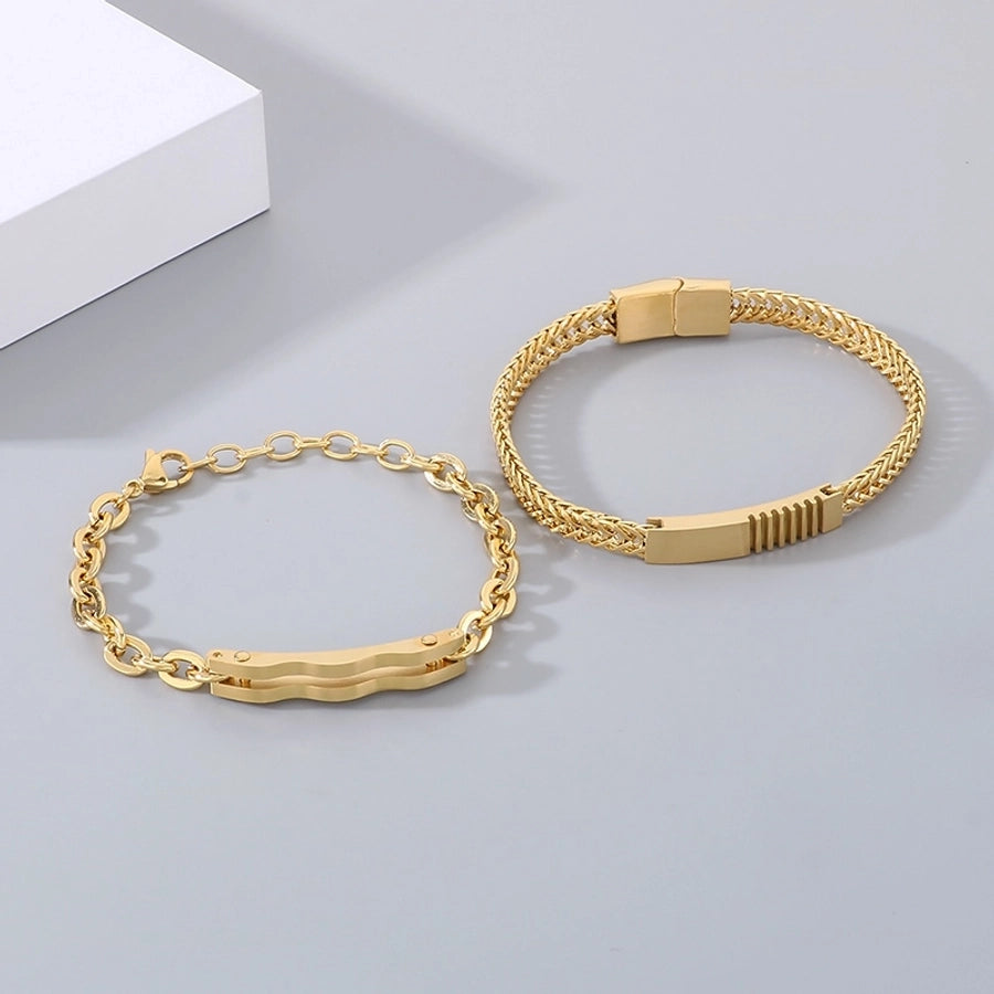 Simple Style Geometric 304 Stainless Steel 18K Gold Plated Cuban Link Chain Curb Chain cable chain Bracelets In Bulk