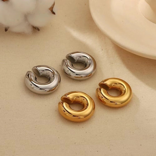 1 piece simple style solid color plating stainless steel gold plated ear cuffs