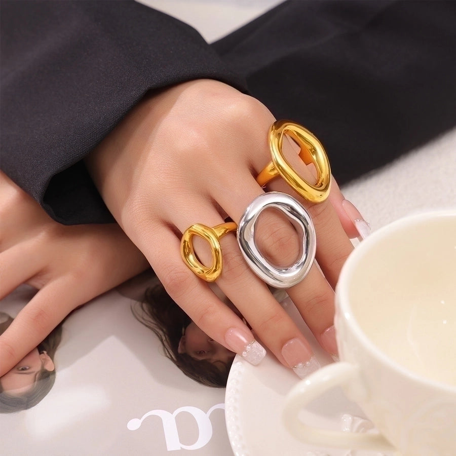 Jewelry IG Style Simple Style Korean Style Oval 304 Stainless Steel 18K Gold Plated Hollow Out Rings