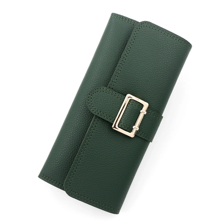 women's solid color pu leather buckle wallets