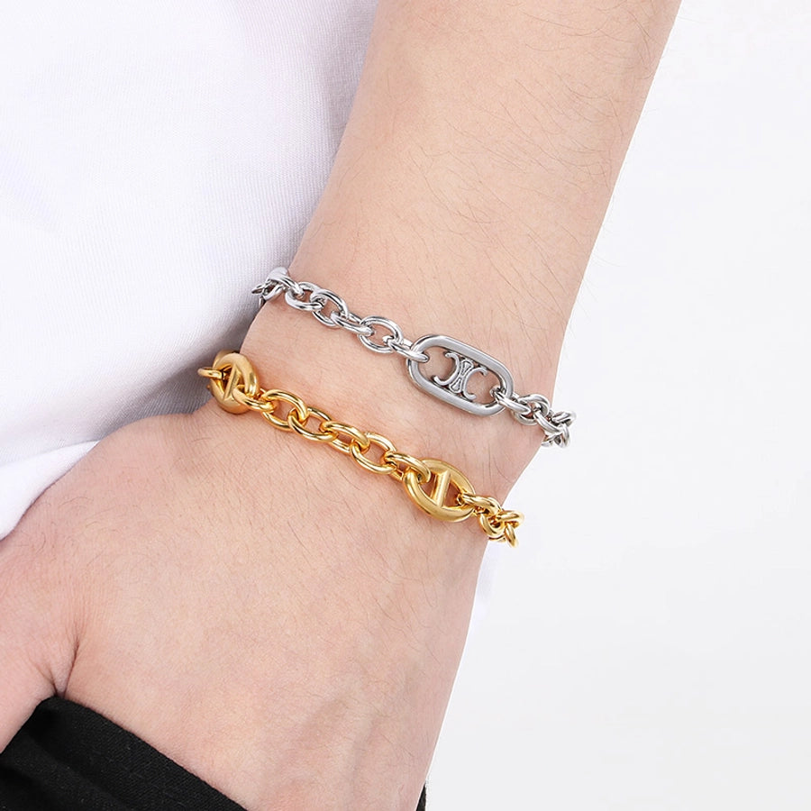 Simple Style Geometric 304 Stainless Steel 18K Gold Plated cable chain Bracelets In Bulk