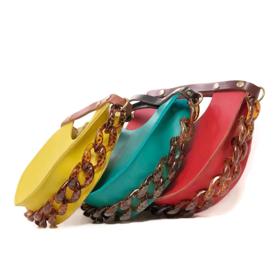 Yellow Red Green PU Geometric Saddle Shape Clutches
