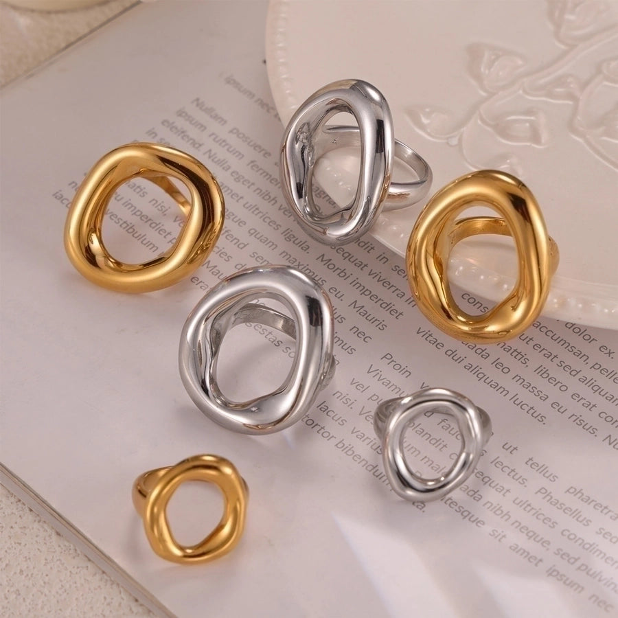 Jewelry IG Style Simple Style Korean Style Oval 304 Stainless Steel 18K Gold Plated Hollow Out Rings