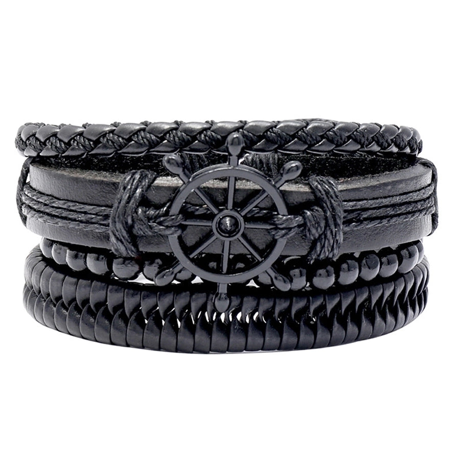 new  creative hand-woven black rudder leather bracelet