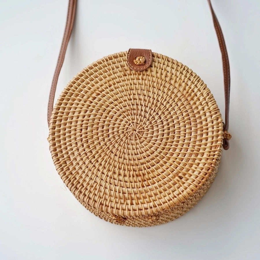 Women'S Straw Solid Color Ethnic Style Round Square Hook Loop Straw Bag