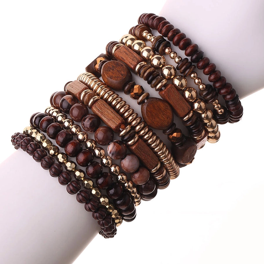 Casual Retro Round Rectangle CCB Wood Glass Beaded Chain Beaded Bracelets