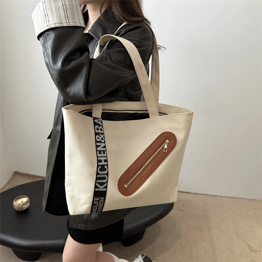 Women's Canvas Letter Streetwear Square Zipper Shoulder Bag