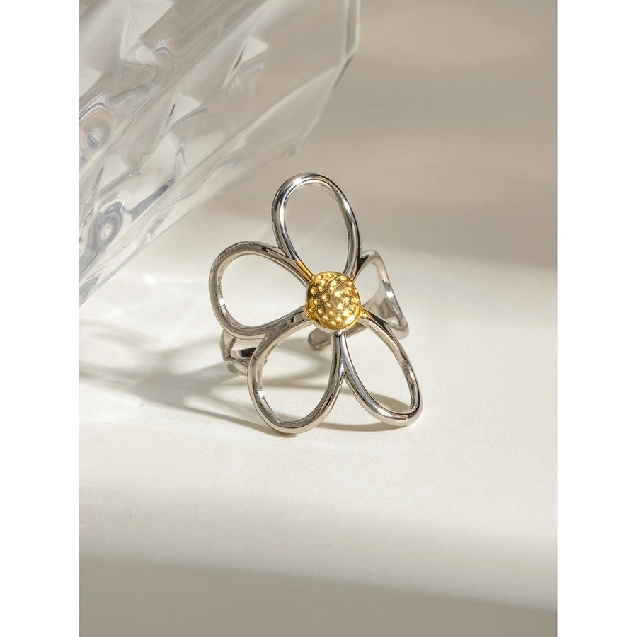 Jewelry Simple Style Classic Style Flower 304 Stainless Steel 18K Gold Plated Mixed Metal Open Rings