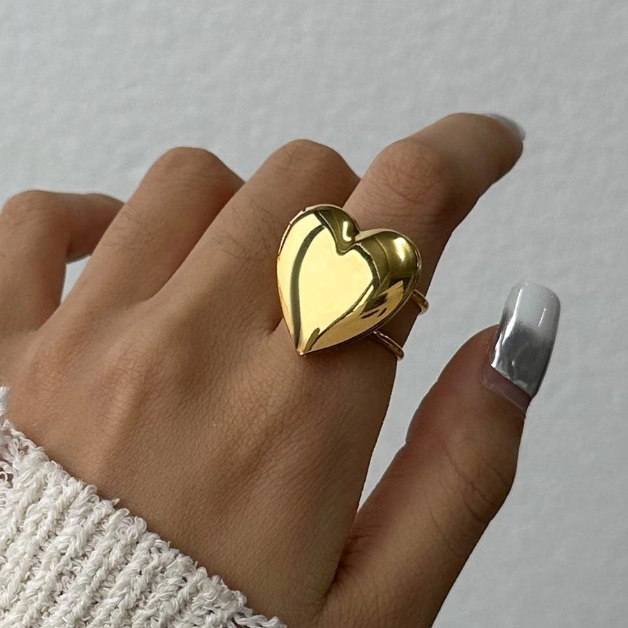 Jewelry Simple Style Heart Shape 304 Stainless Steel 18K Gold Plated Plating Open Rings