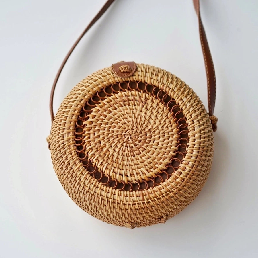 Women'S Straw Solid Color Ethnic Style Round Square Hook Loop Straw Bag