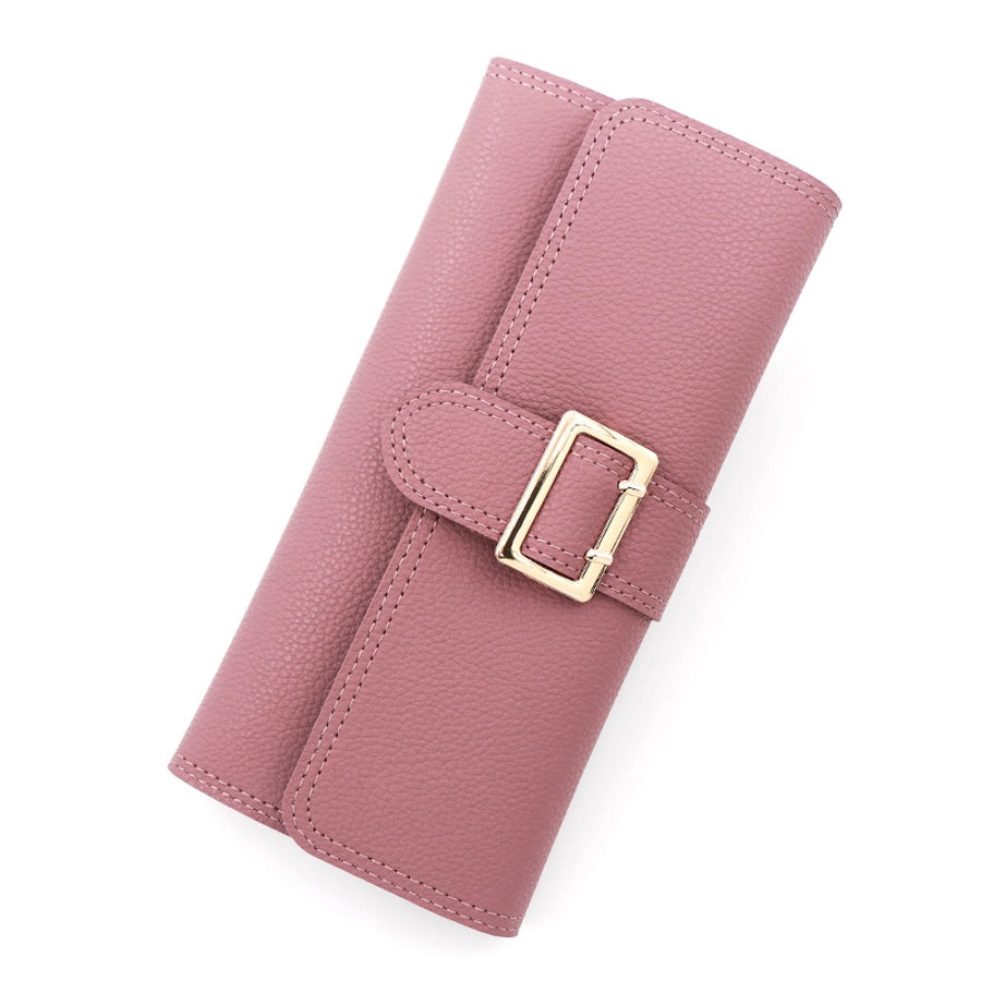 women's solid color pu leather buckle wallets