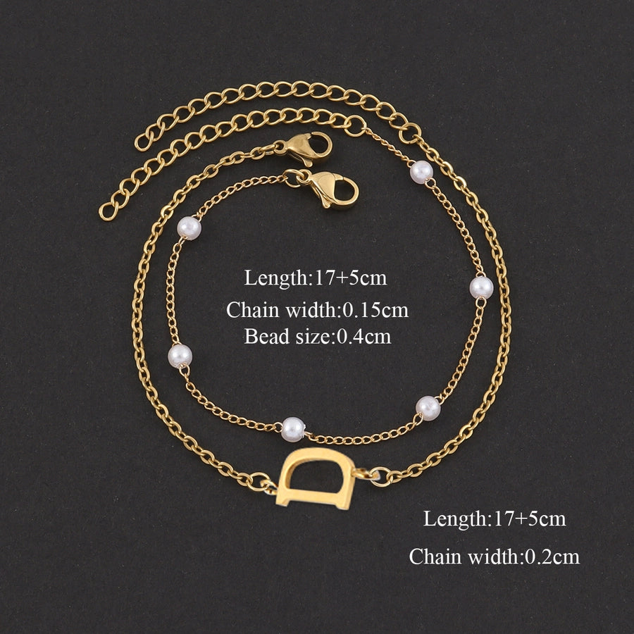 Elegant Simple Style Classic Style Letter 201 Stainless Steel 304 Stainless Steel Artificial Pearl Bracelets In Bulk