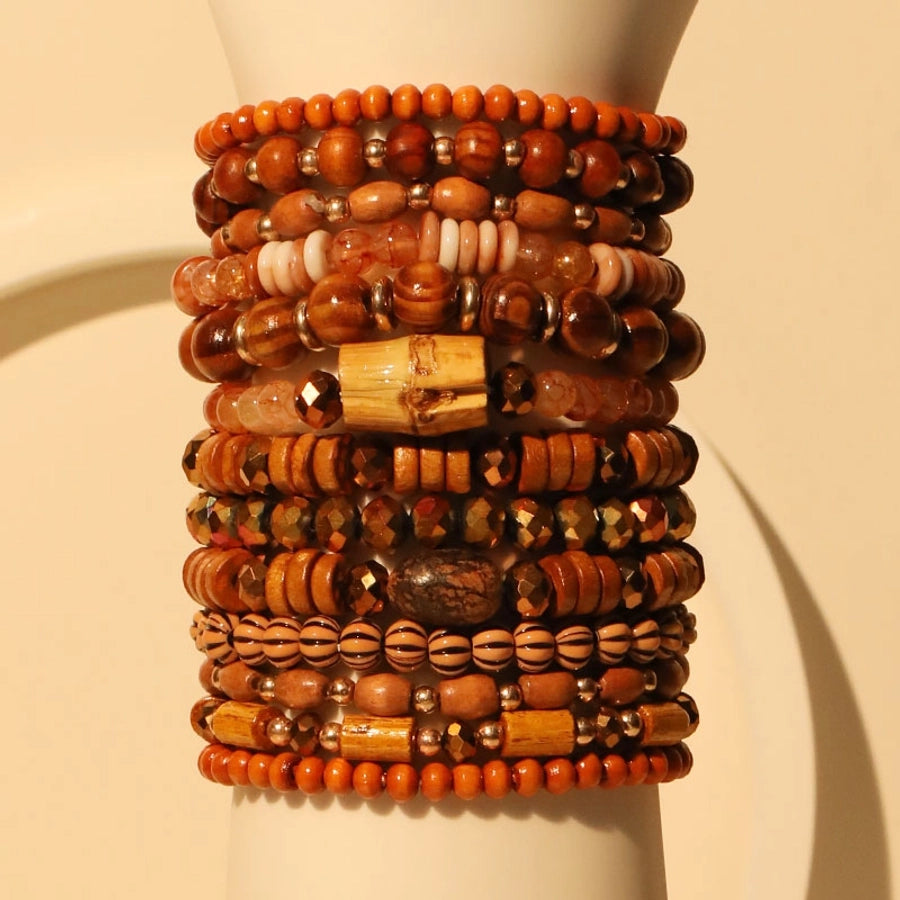 Retro Classic Style Round Oval CCB Wood Glass Beaded Chain Beaded Bracelets