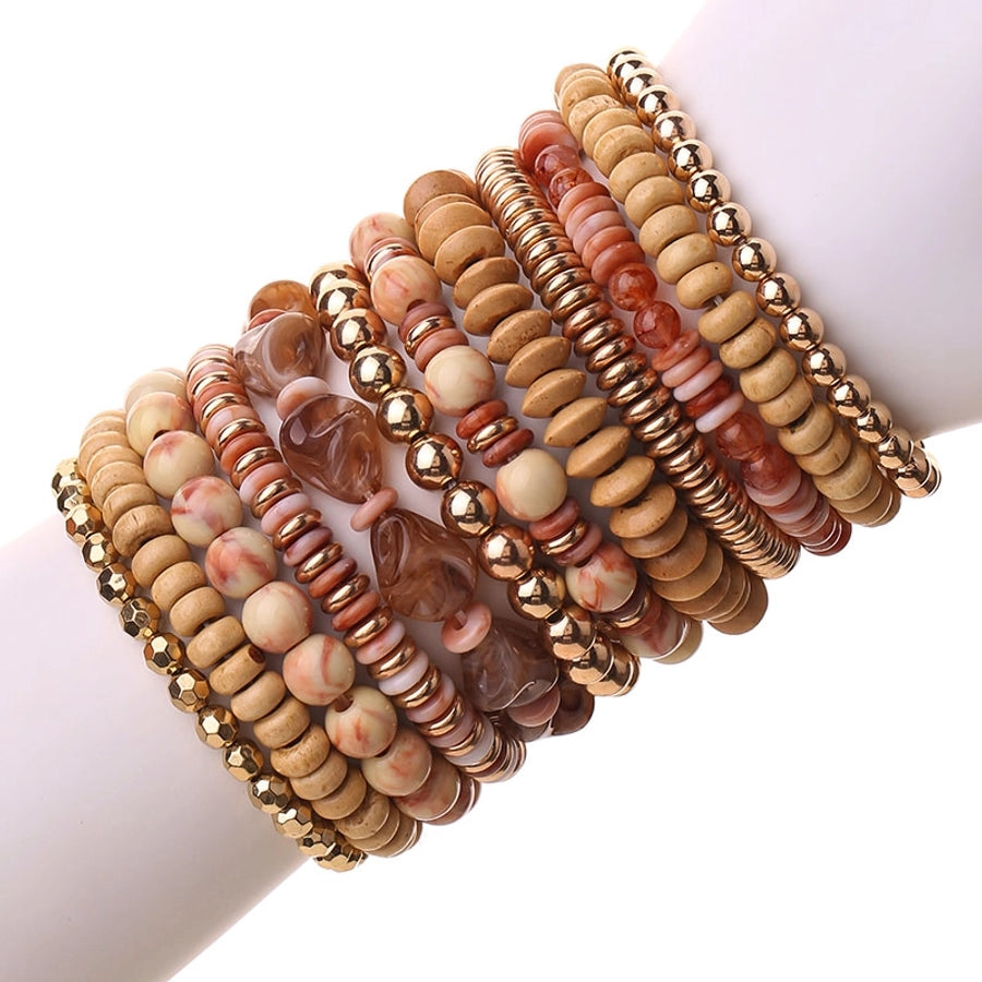 Retro Classic Style Round CCB Arylic Wood Beaded Chain Beaded Bracelets