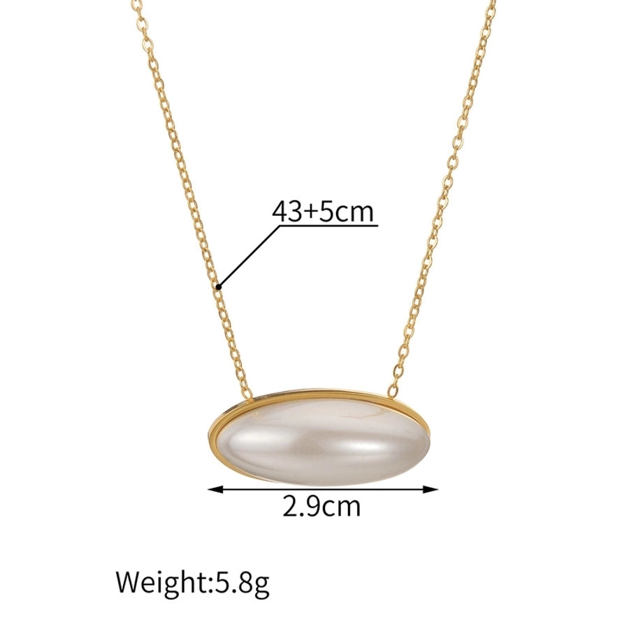 Jewelry Simple Style Oval 304 Stainless Steel Pearl 18K Gold Plated Plating Inlay Pendant Necklace