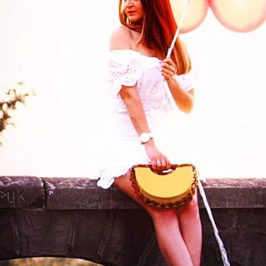 Yellow Red Green PU Geometric Saddle Shape Clutches