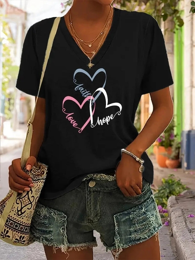 Women's T-shirt Short Sleeve T-Shirts Vacation Simple Style Heart Shape