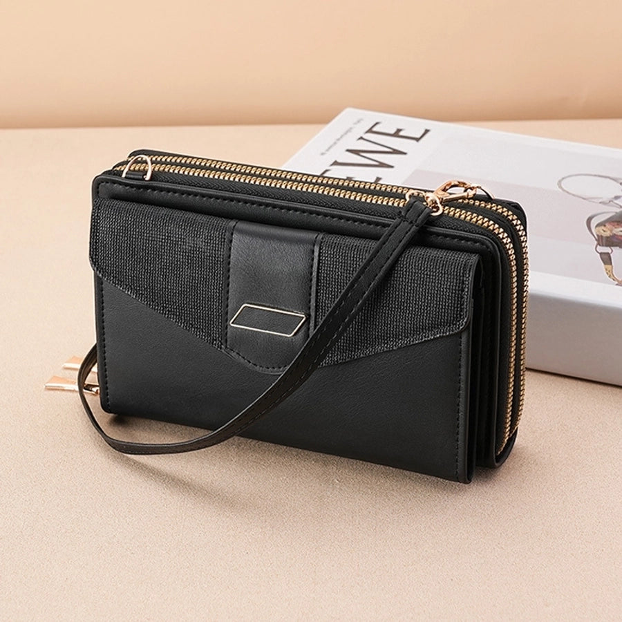 women's pu leather color block elegant classic style square buckle crossbody bag
